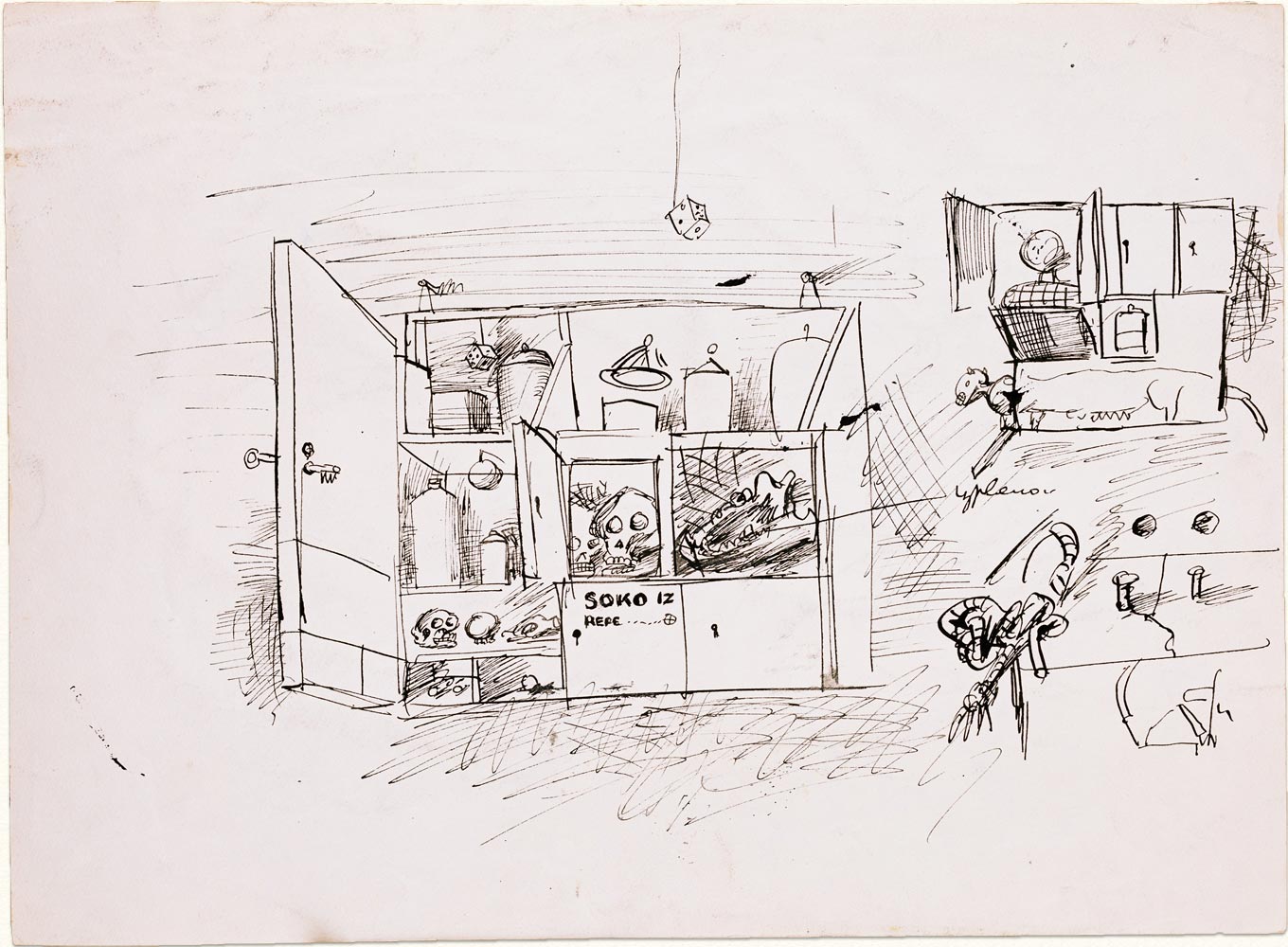 Dessin de Dado : &Eacute;tude pour Le Cycliste, 1955