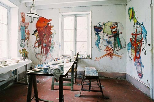 South wall in ceramics workshop at H&eacute;rouval