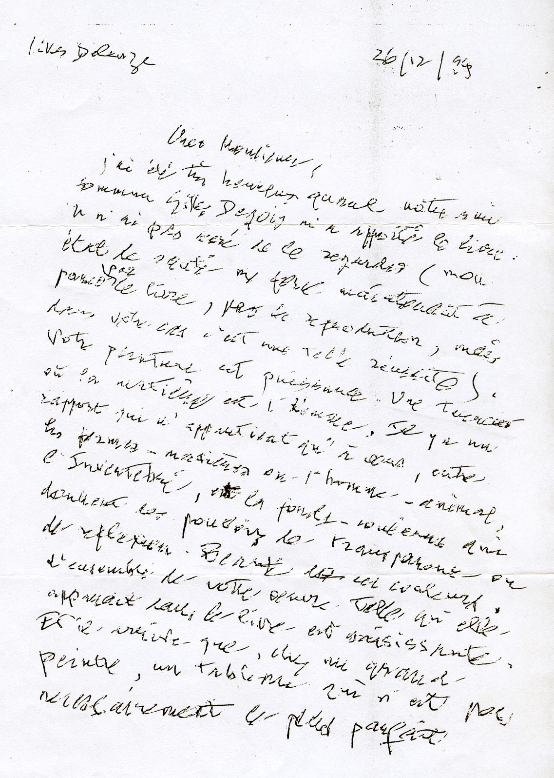Photocopie de la lettre de Gilles Deleuze à Dado, recto