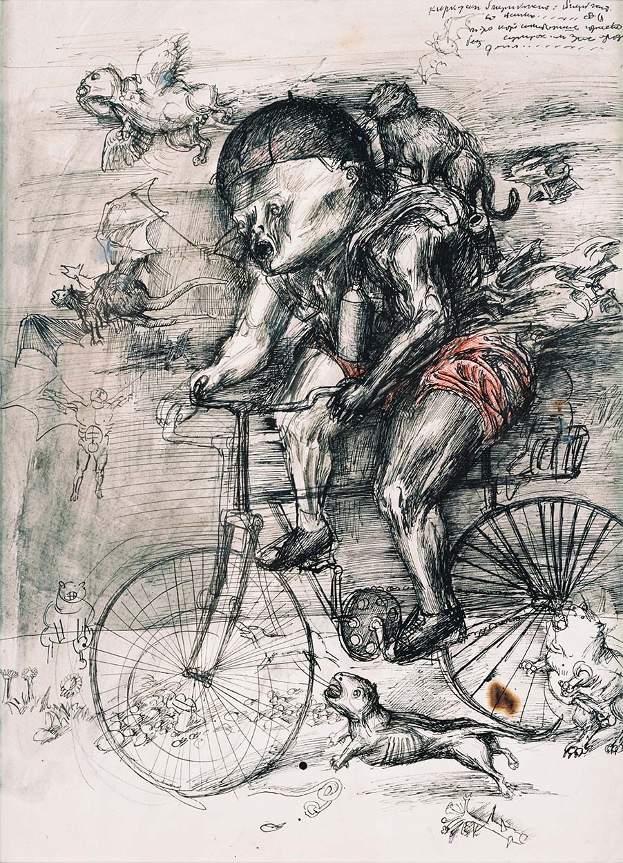 Dessin de Dado : Cycliste, 1956