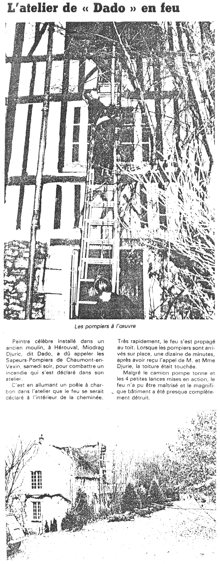 Article de l’Impartial sur l’incendie de l’atelier d’Hérouval en 1988