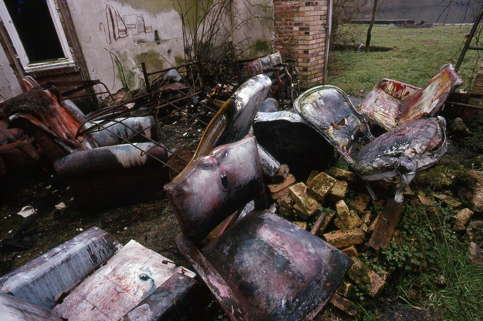 Dado’s studio after the fire in 1988