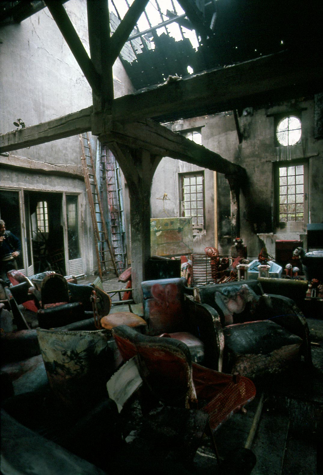 Dado’s studio after the fire in 1988