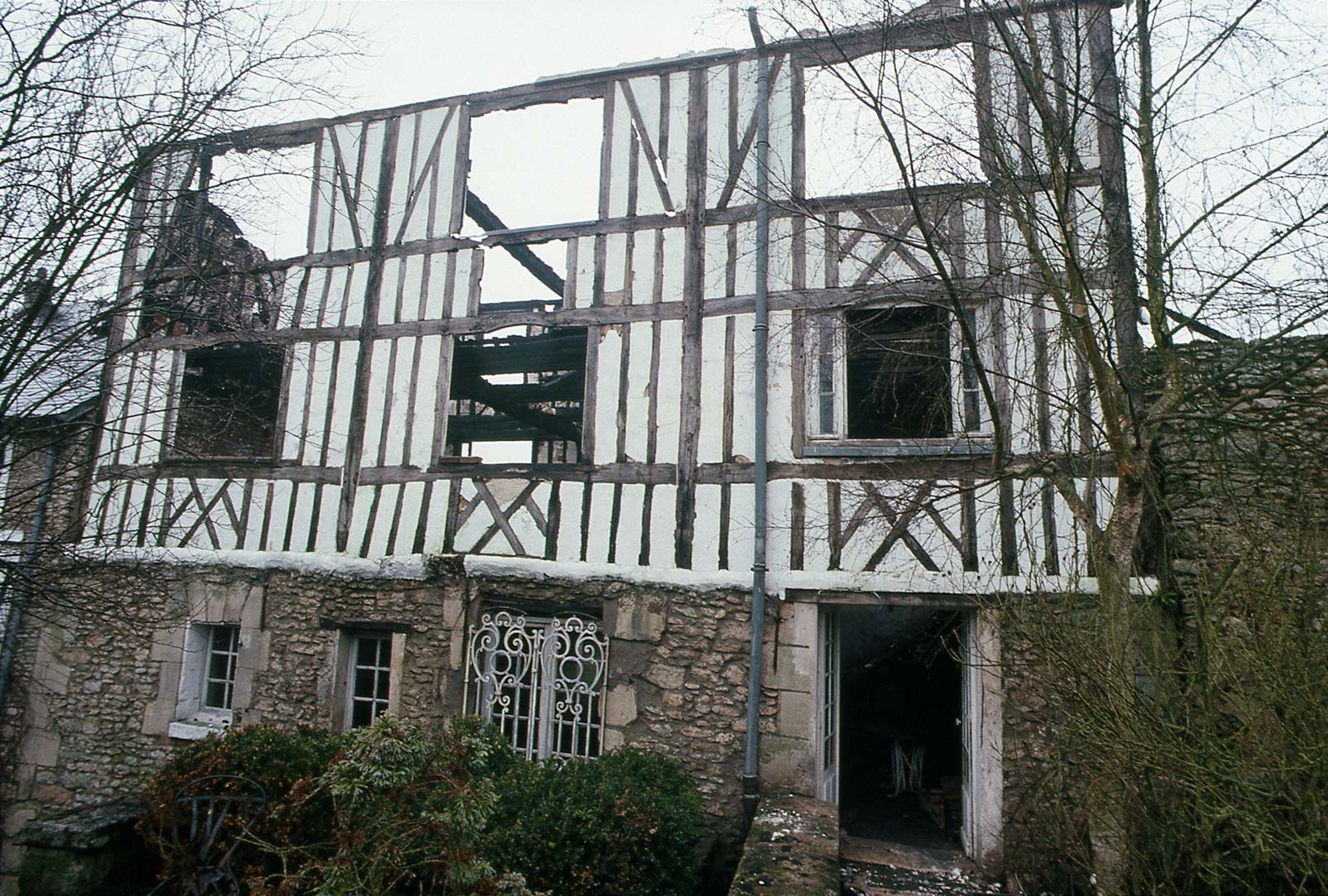 The Mill at Hérouval after the fire in 1988