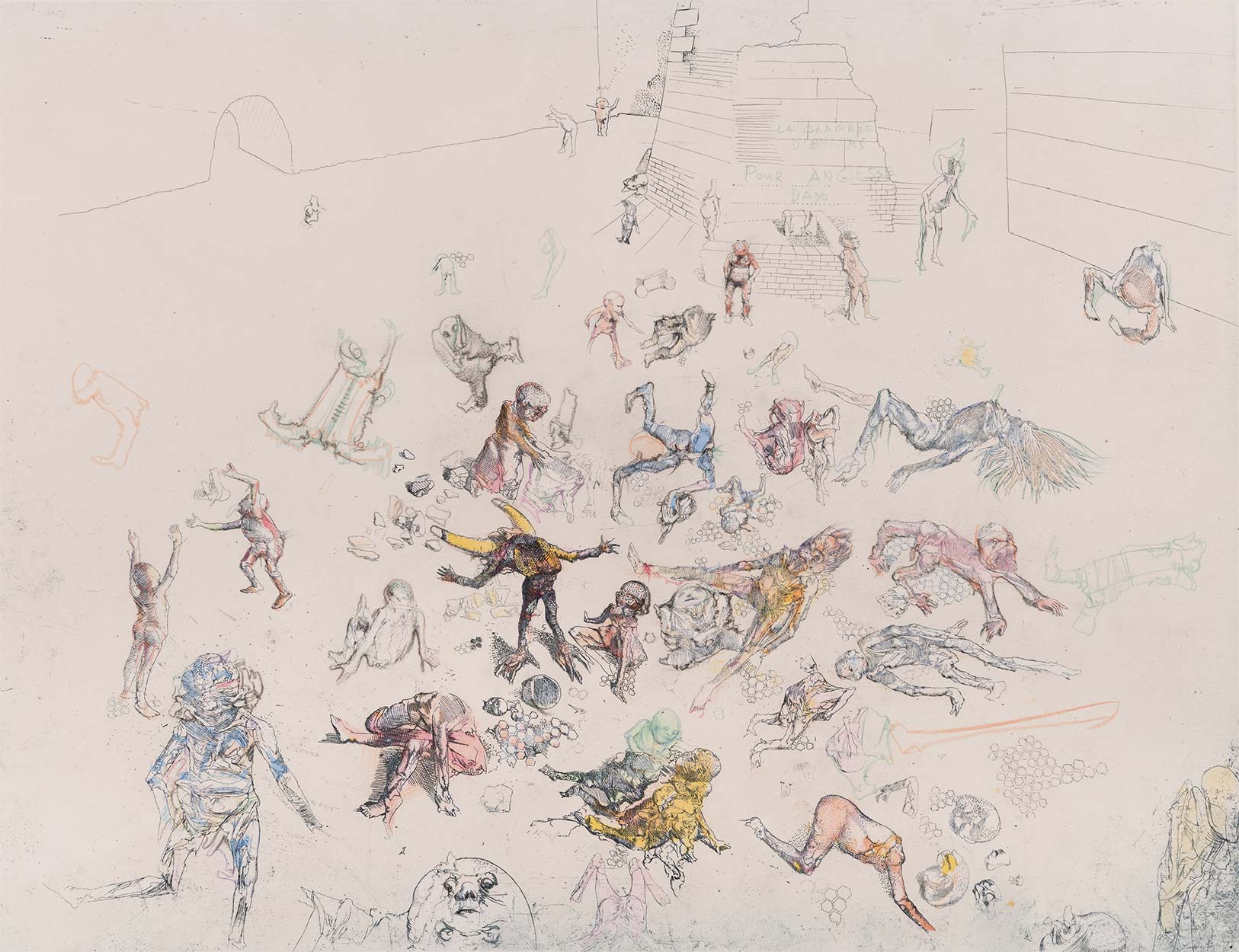 Gravure de Dado : La Chambre d’enfants I rehaussée, 1971