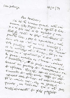 Photocopie de la lettre de Deleuze, recto