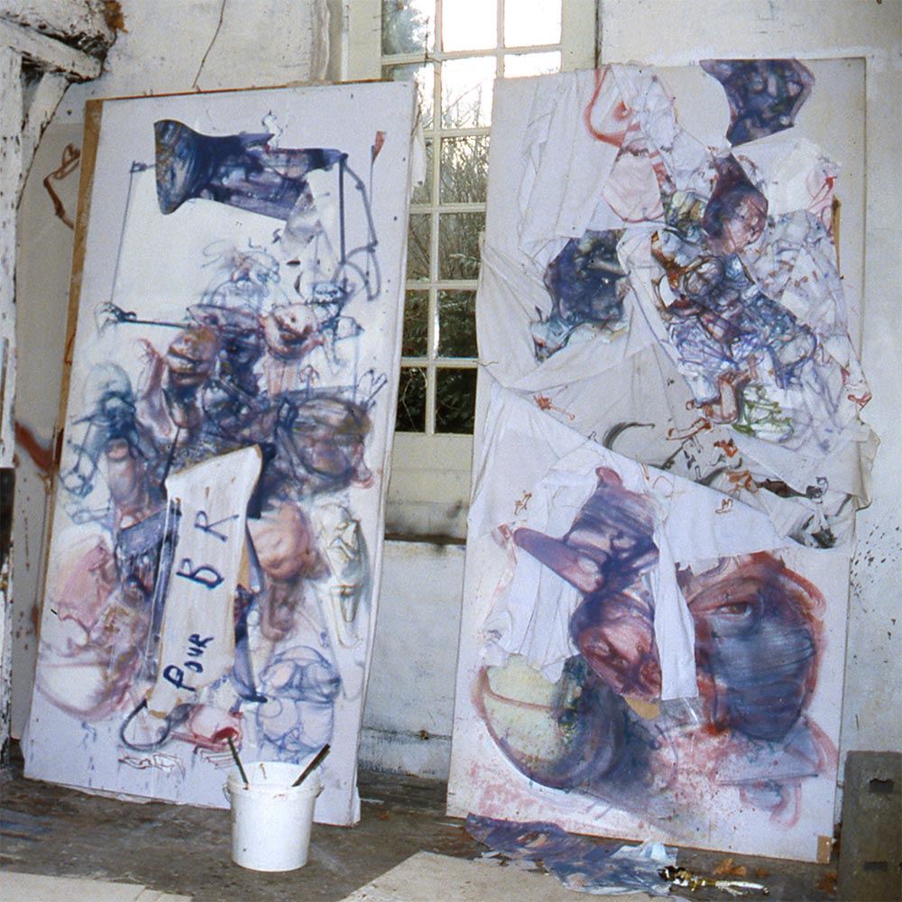 Two works from the series Letters to Réquichot at the Hérouval studio