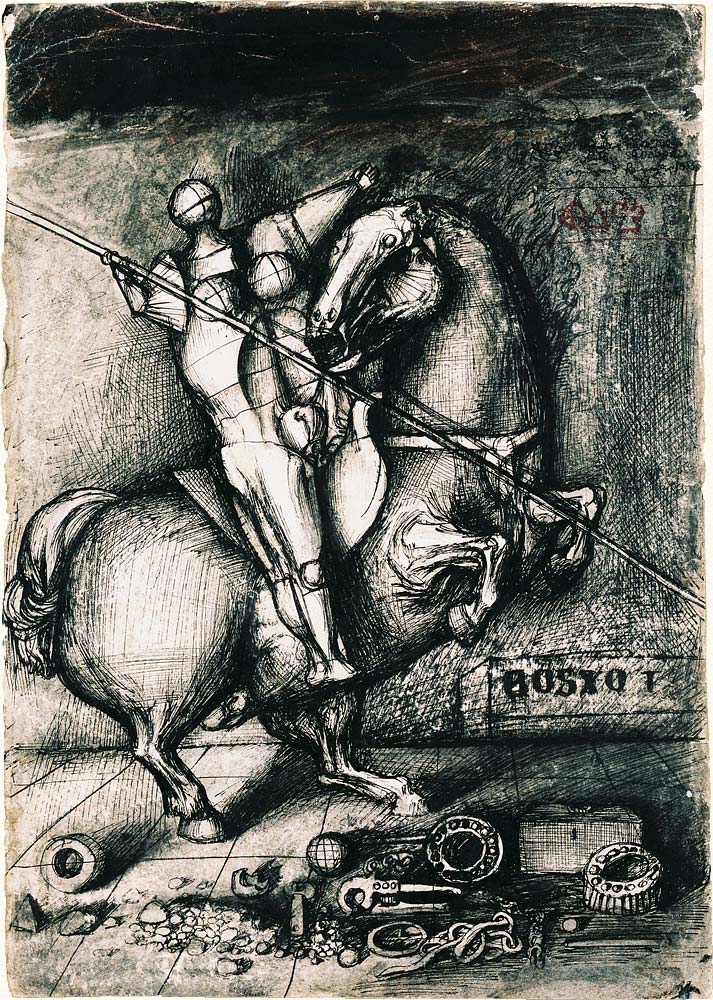 Dessin de Dado : Chevalier médiéval, 1955