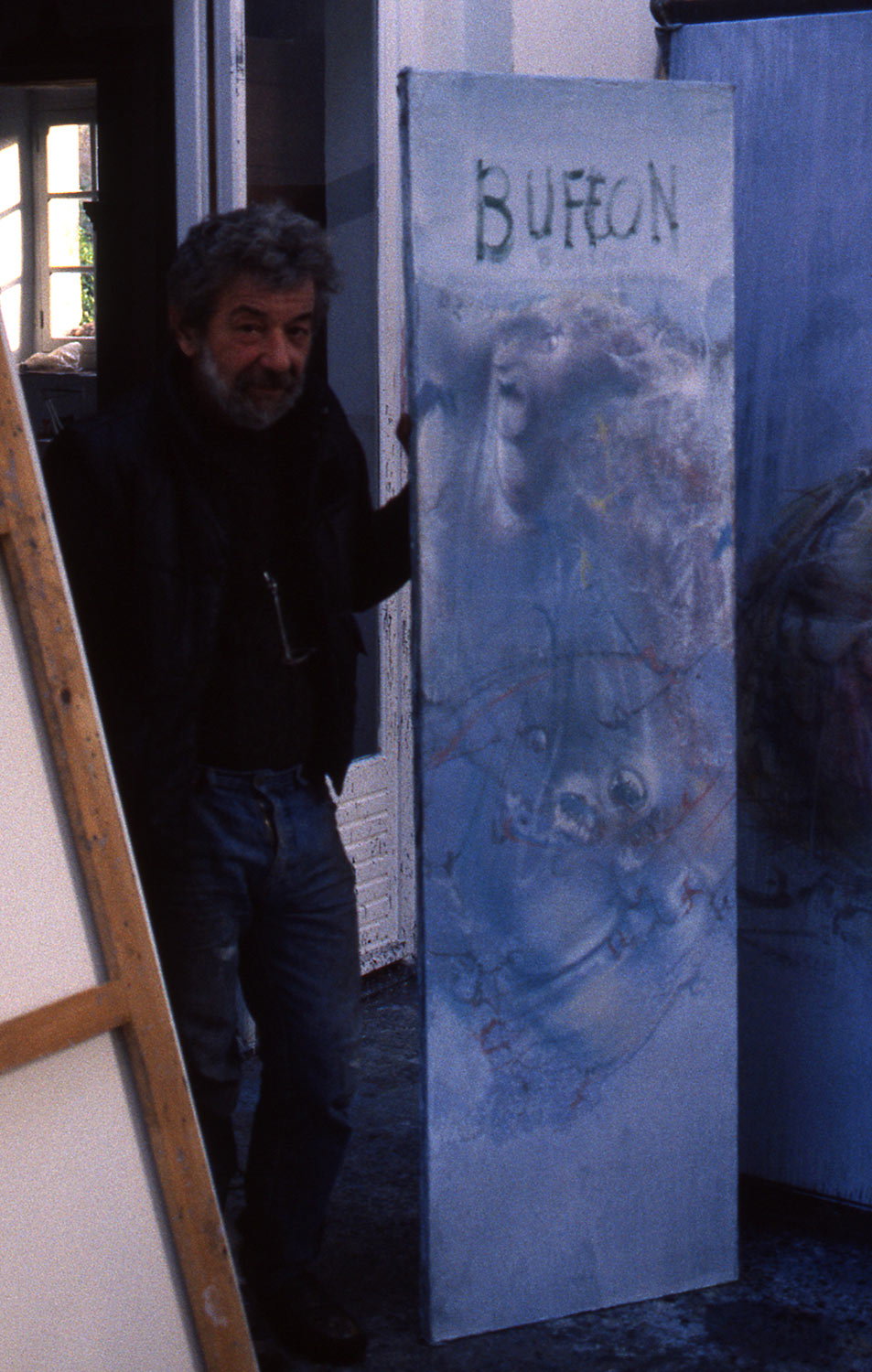 Dado at his studio in Hérouval in 1986