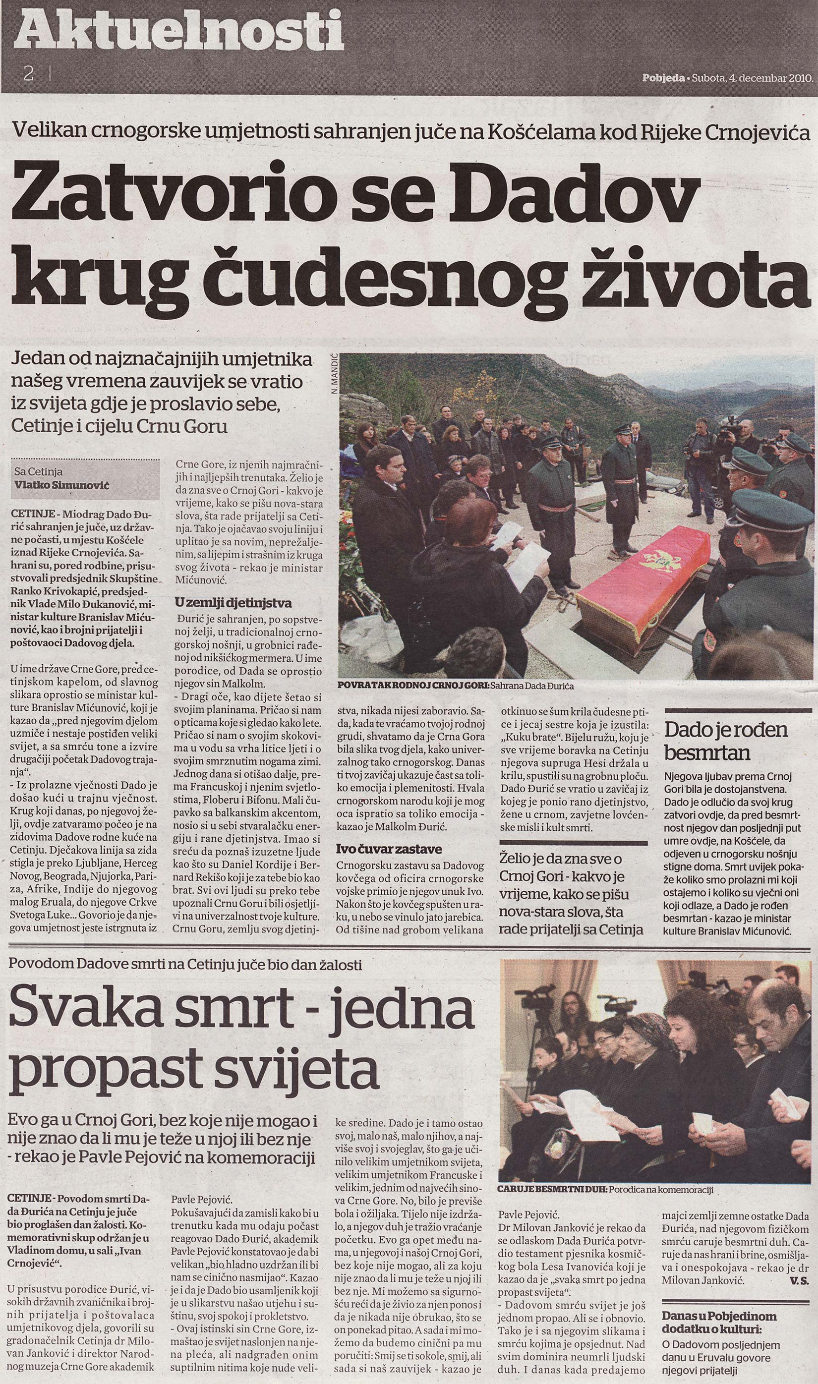 The newspaper Pobjeda, 4th of December edition