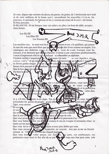 Drawings by Dado on Jann-Marc Rouillan’s manuscript