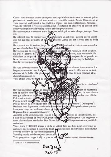 Drawings by Dado on Jann-Marc Rouillan’s manuscript