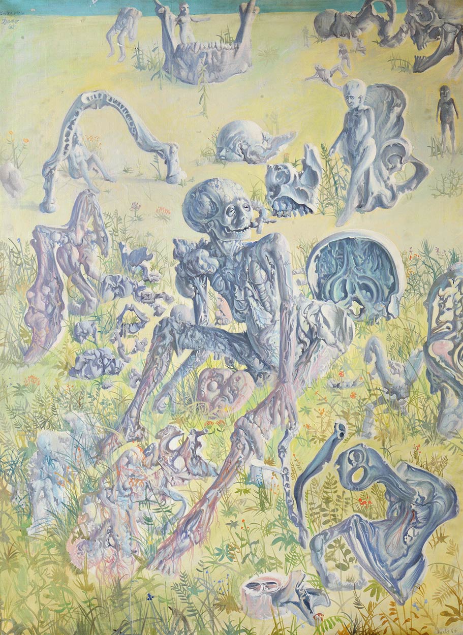 Dado : Squelette assis parmi les fleurs, 1966-1967