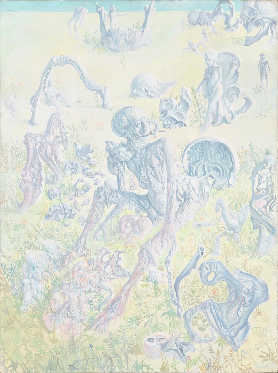 Skeleton sitting among flowers, 1966-1967