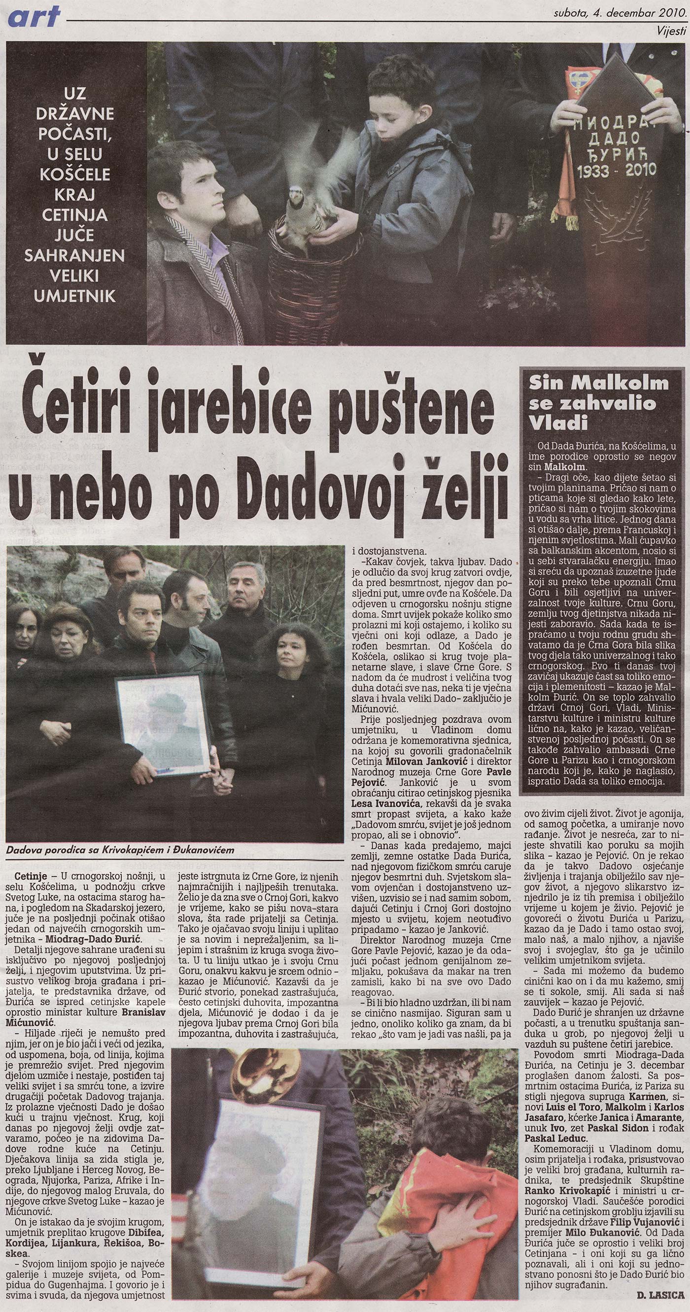 The newspaper Vijesti, 4th of December edition