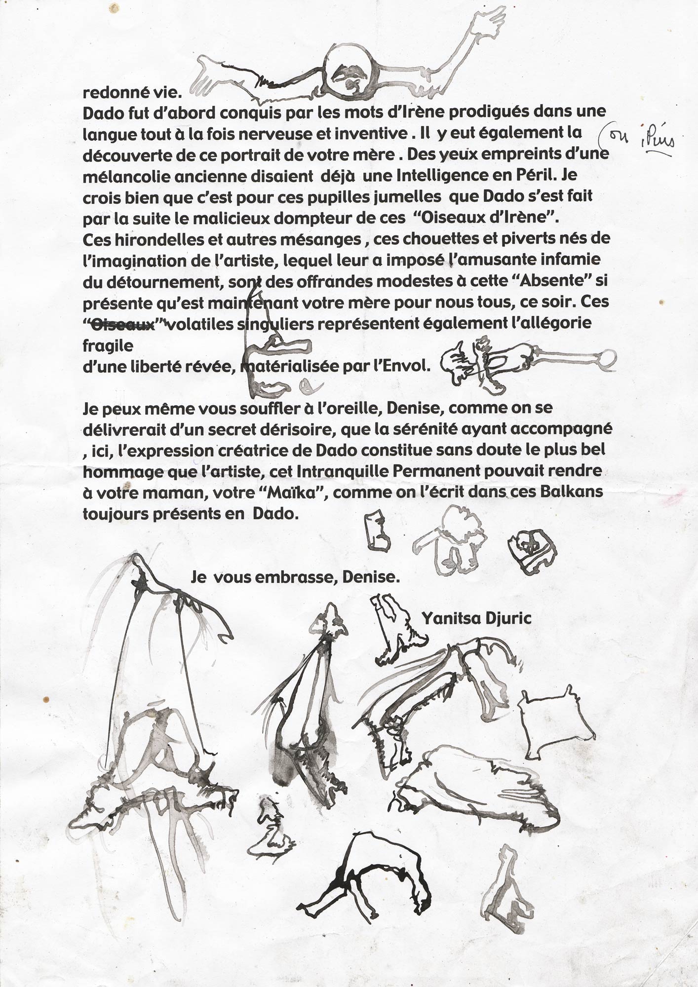 Dadovi crteži na Janicinom pismu za Deniz Epštajn