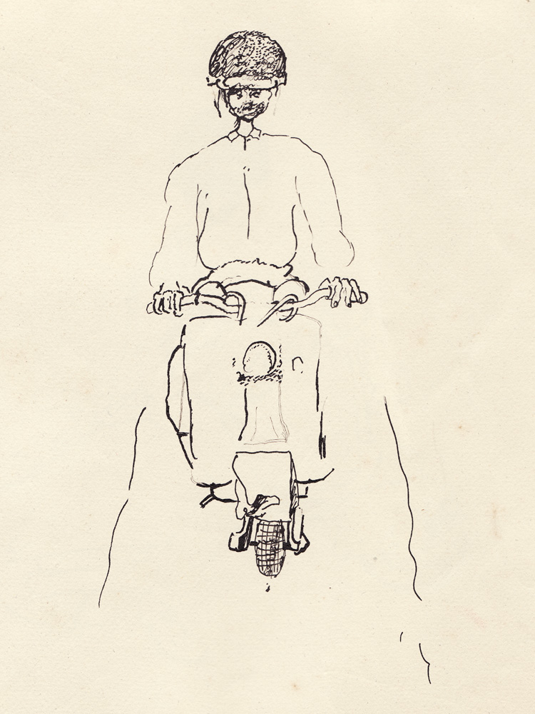 Réquichot riding his scooter, 1961