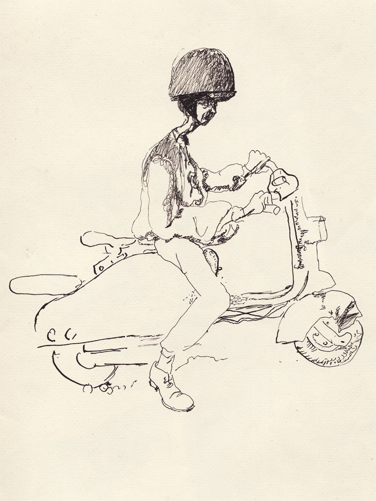 Réquichot riding his scooter, 1961